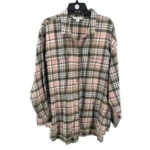 Old Navy Women's Green Pink Plaid The Boyfriend Flannel Shirt Size 3X